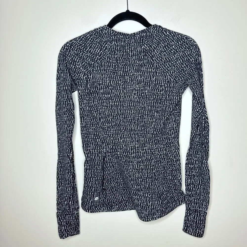 Lululemon Size 6 Runderful Long Sleeve Knotted Jacquard‎ Black White Running Gym